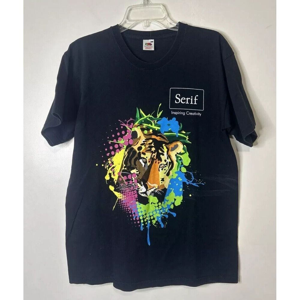 Mens Tshirt T Shirt L SERIF Inspiring Creativity Tiger Lion Splash Paint Art